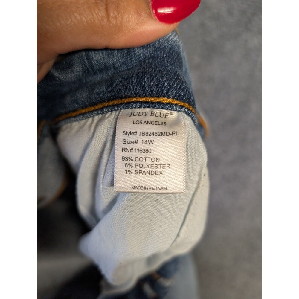 Judy Blue Jeans 14W On The Road High Rise Button Fly Boyfriend Distress Blue - Picture 14 of 15